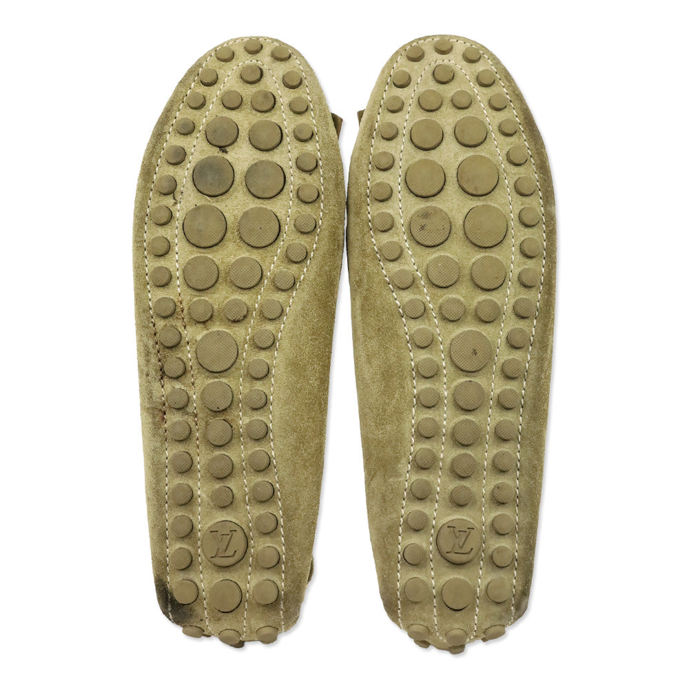 Louis Vuitton Olive Green Suede Fringe Moccasin Driver Loafer