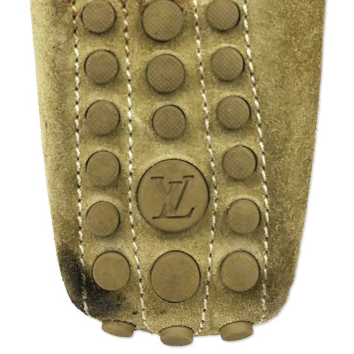 Louis Vuitton Olive Green Suede Fringe Moccasin Driver Loafer