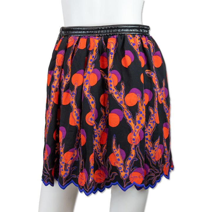 Louis Vuitton Orange Printed & Purple Embroidered Accents Pleated Mini Skirt