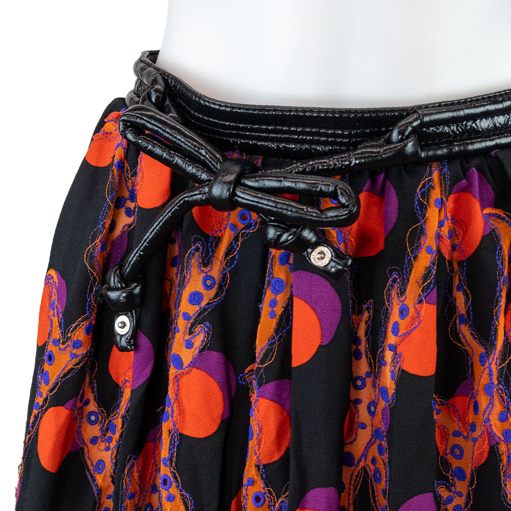 Louis Vuitton Orange Printed & Purple Embroidered Accents Pleated Mini Skirt