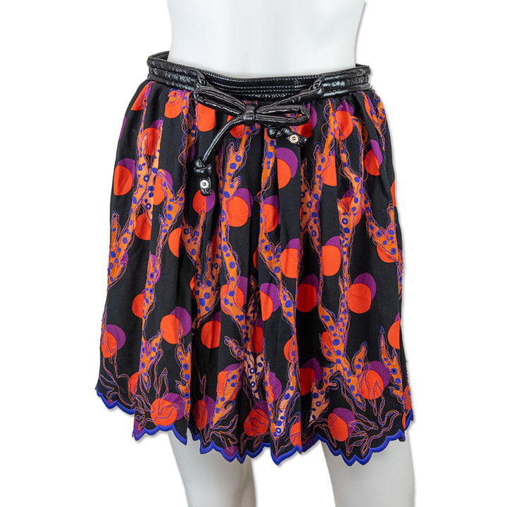 Louis Vuitton Orange Printed & Purple Embroidered Accents Pleated Mini Skirt