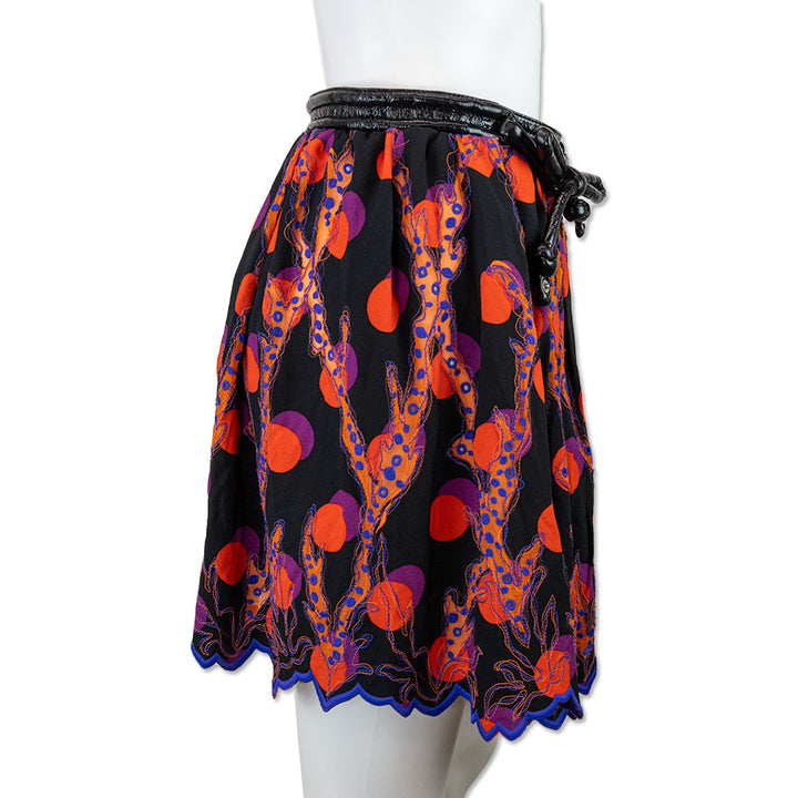 Louis Vuitton Orange Printed & Purple Embroidered Accents Pleated Mini Skirt