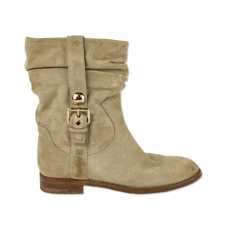 Louis Vuitton Safari Tan Suede Buckle Ankle Boots