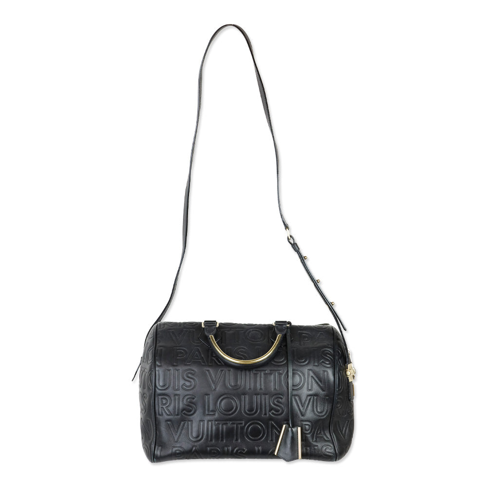 Louis Vuitton Speedy Cube 30 Black Calfskin Embossed Leather Satchel