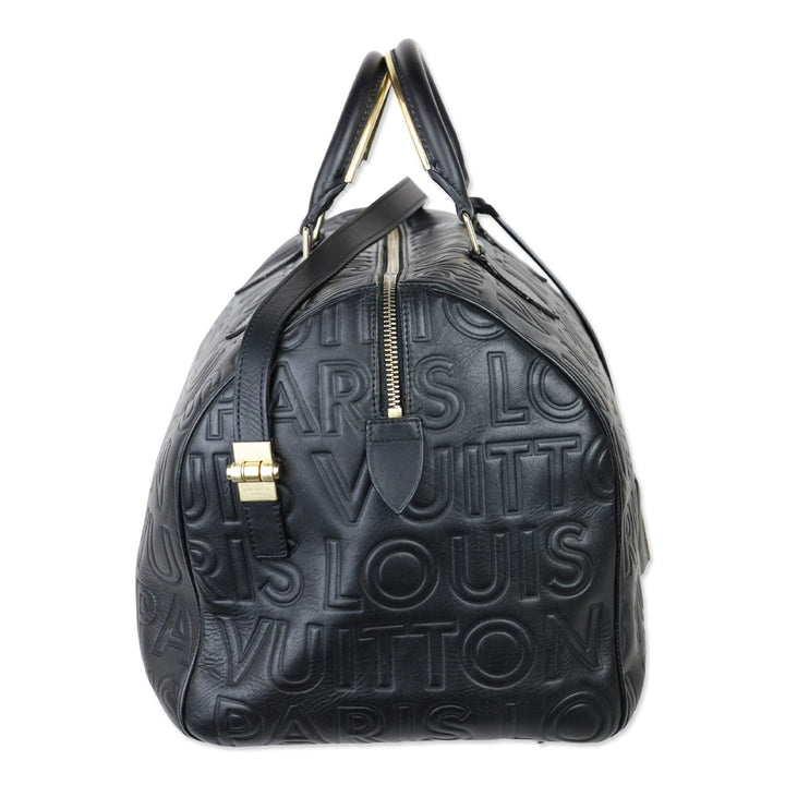 Louis Vuitton Speedy Cube 30 Black Calfskin Embossed Leather Satchel