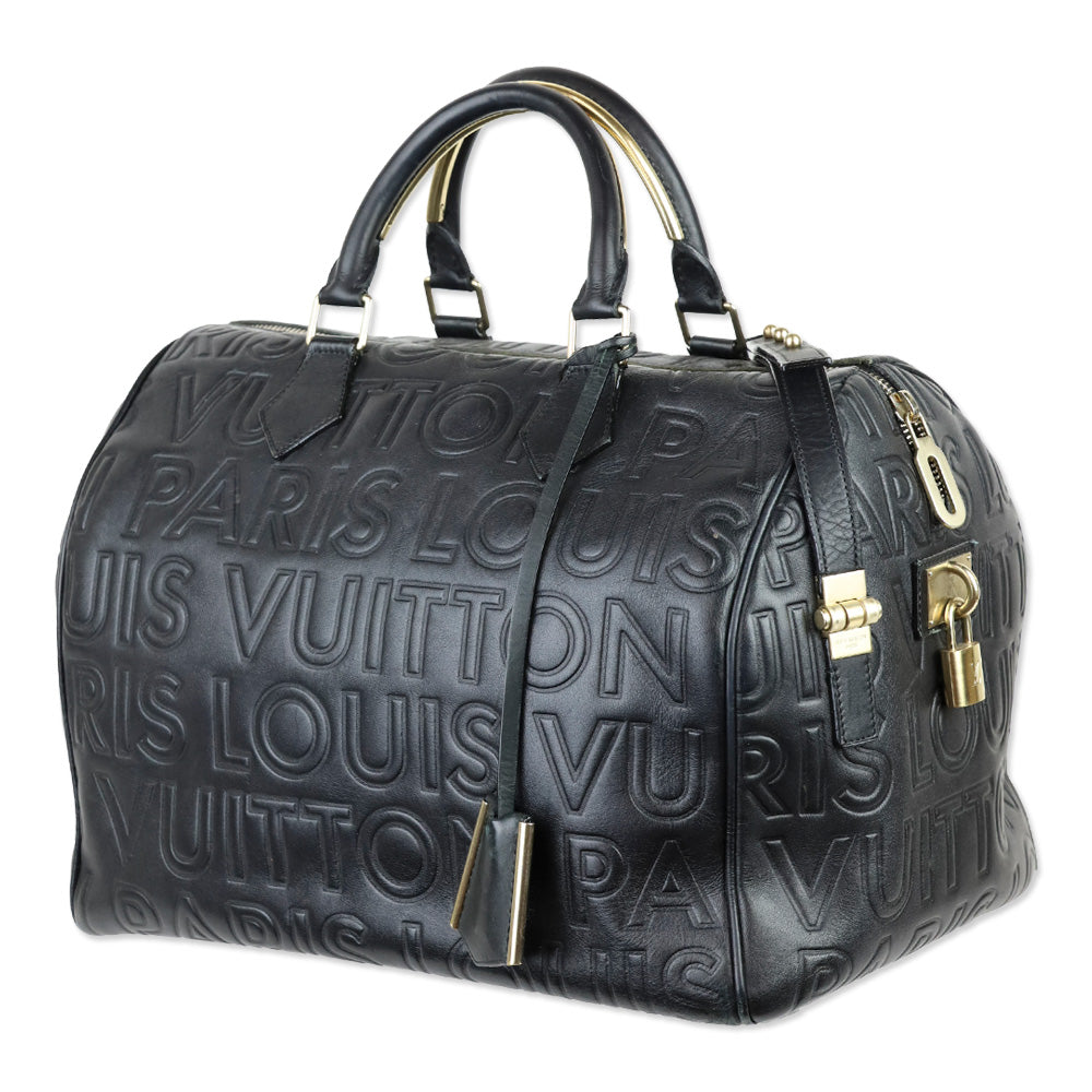 Louis Vuitton Speedy Cube 30 Black Calfskin Embossed Leather Satchel