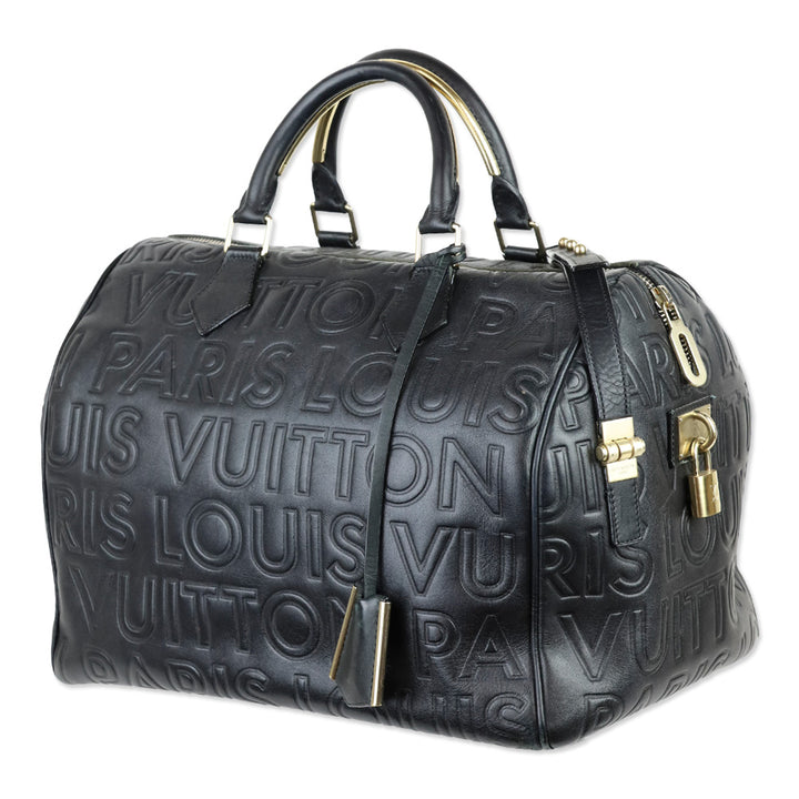 Louis Vuitton Speedy Cube 30 Black Calfskin Embossed Leather Satchel