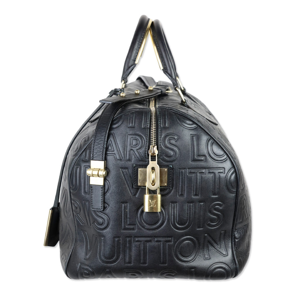 Louis Vuitton Speedy Cube 30 Black Calfskin Embossed Leather Satchel