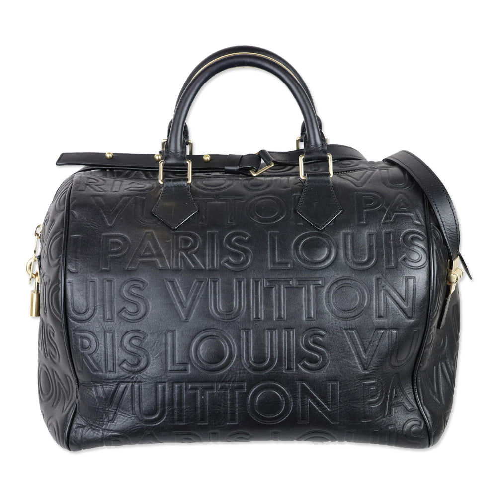 Louis Vuitton Speedy Cube 30 Black Calfskin Embossed Leather Satchel