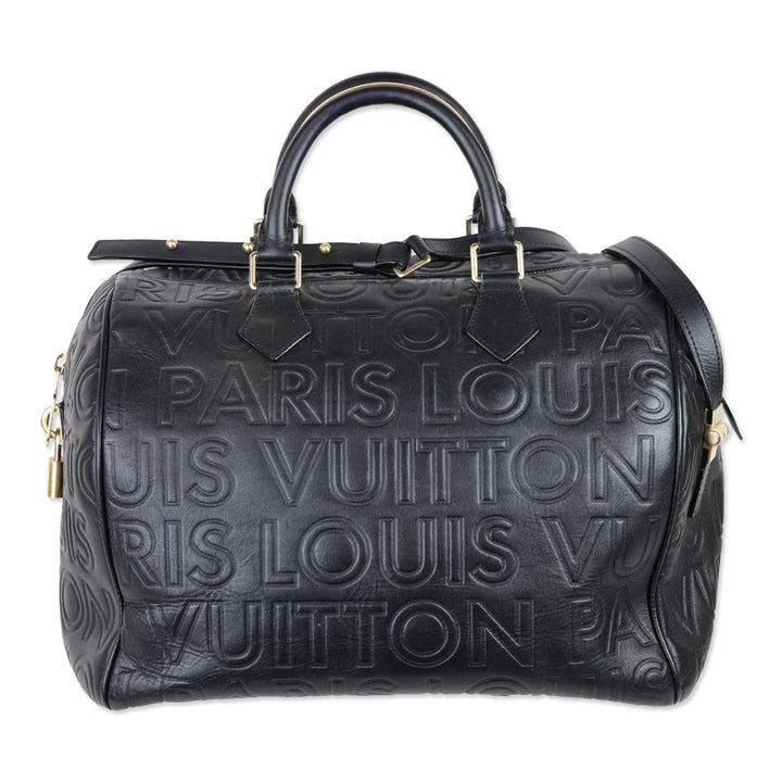 Louis Vuitton Speedy Cube 30 Black Calfskin Embossed Leather Satchel