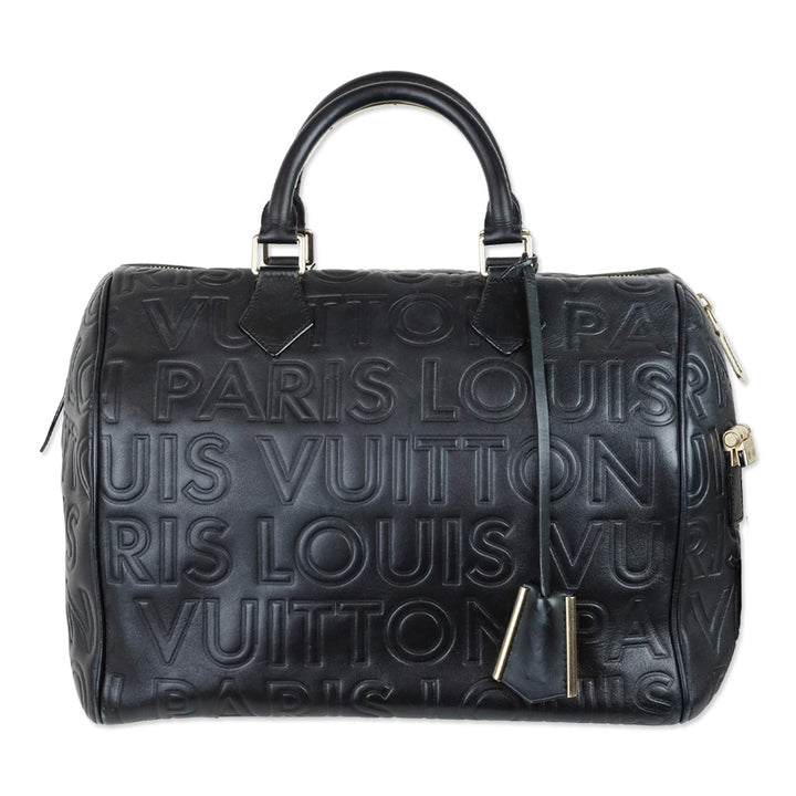 Louis Vuitton Speedy Cube 30 Black Calfskin Embossed Leather Satchel