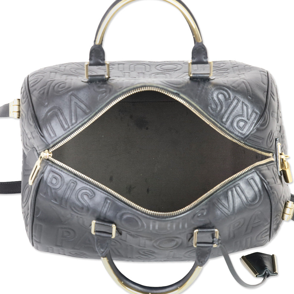 Louis Vuitton Speedy Cube 30 Black Calfskin Embossed Leather Satchel