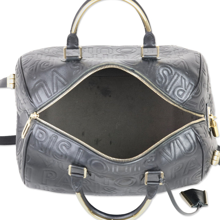 Louis Vuitton Speedy Cube 30 Black Calfskin Embossed Leather Satchel