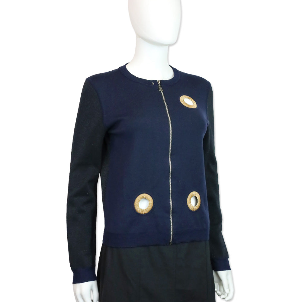 Louis Vuitton 2015 Resort Navy Dot Cutout Zip-Up Jacket