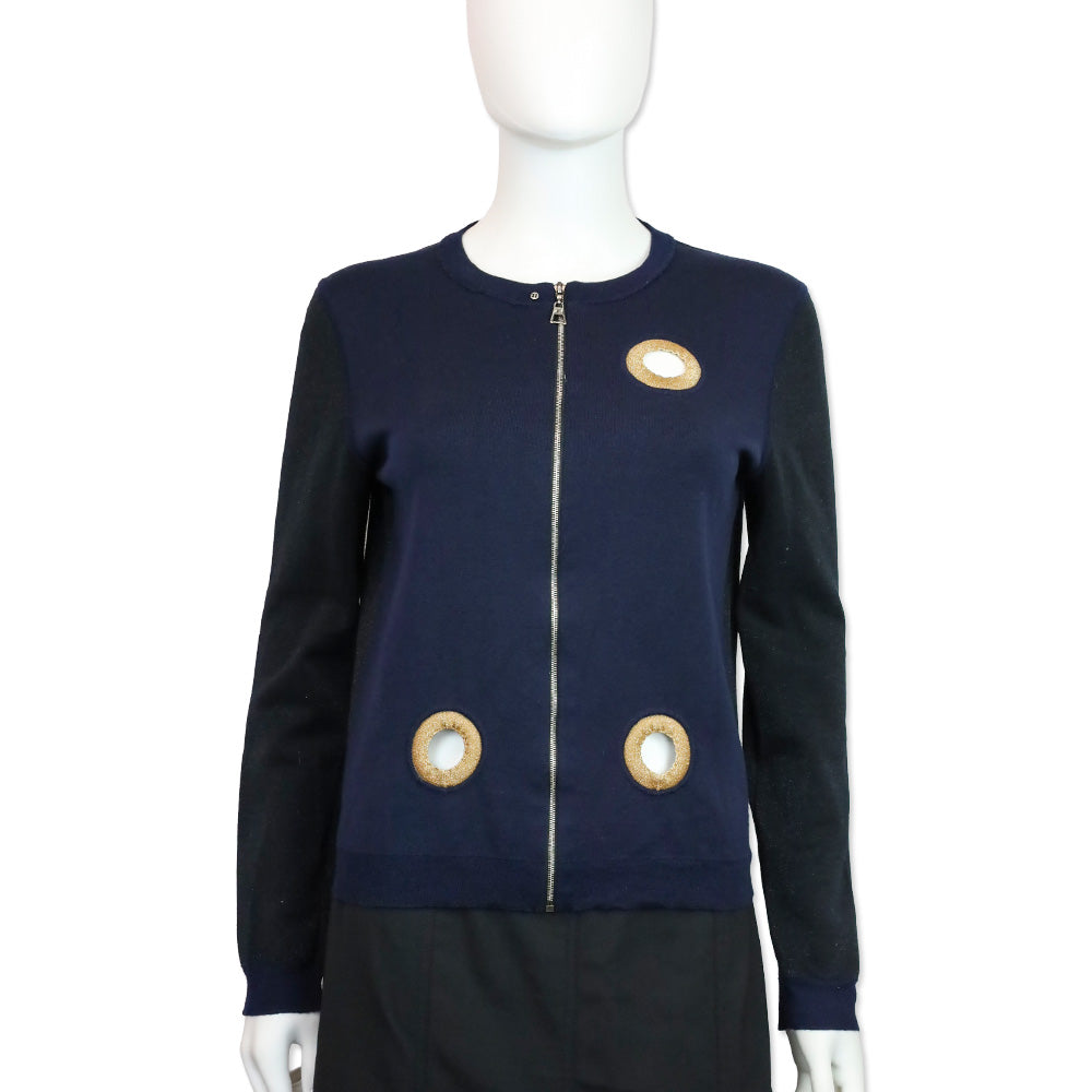 Louis Vuitton 2015 Resort Navy Dot Cutout Zip-Up Jacket