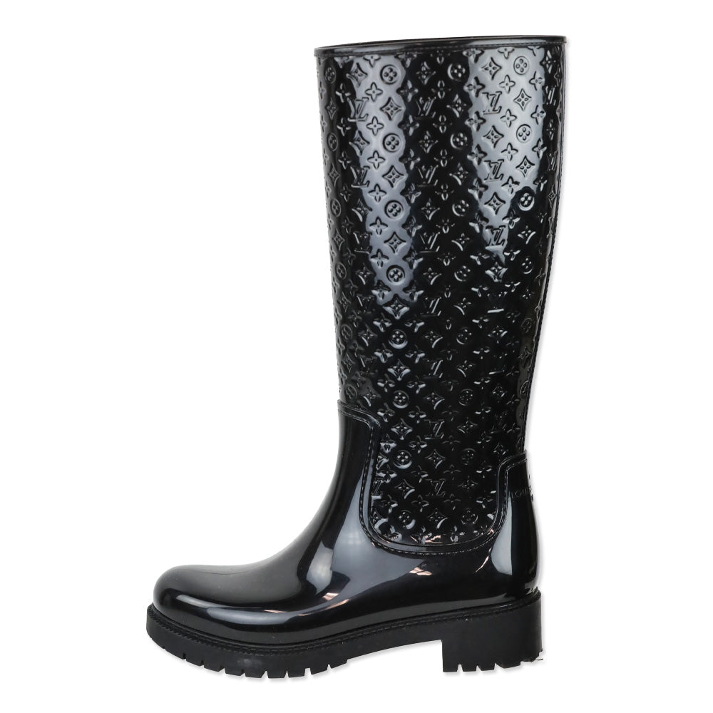 Louis Vuitton Black Monogram Rubber Knee-High Rain Boots