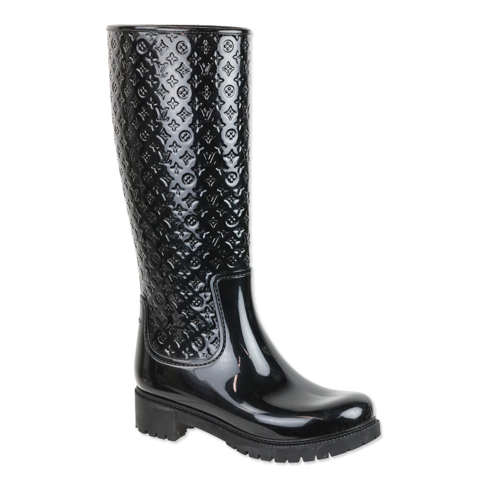 Louis Vuitton Black Monogram Rubber Knee-High Rain Boots