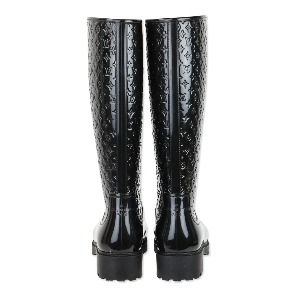 Louis Vuitton Black Monogram Rubber Knee-High Rain Boots