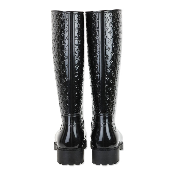 Louis Vuitton Black Monogram Rubber Knee-High Rain Boots