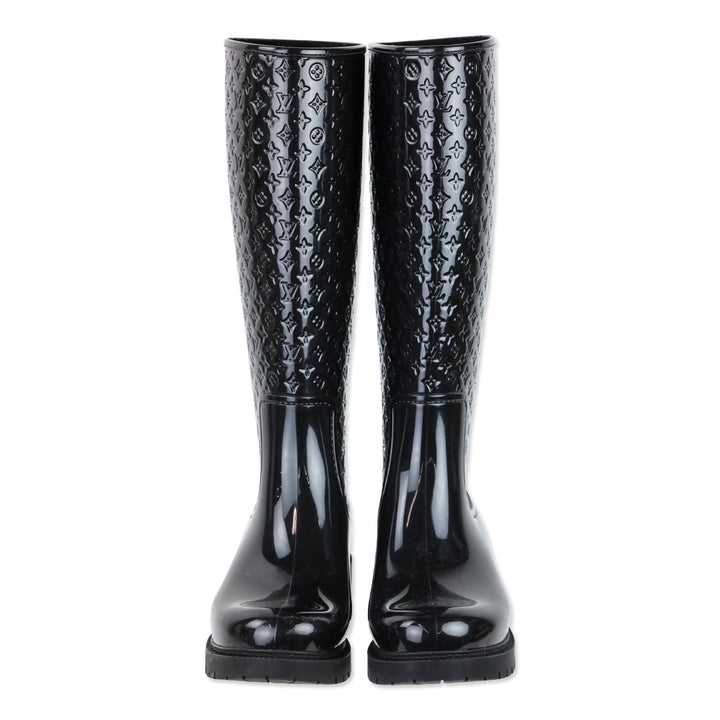 Louis Vuitton Black Monogram Rubber Knee-High Rain Boots