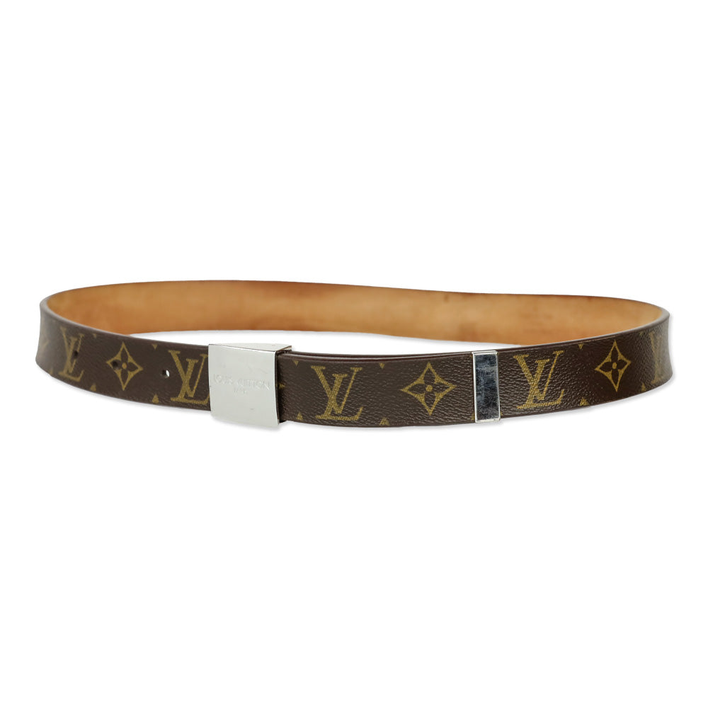 Louis Vuitton Monogram Coated Canvas Silver Buckle Belt