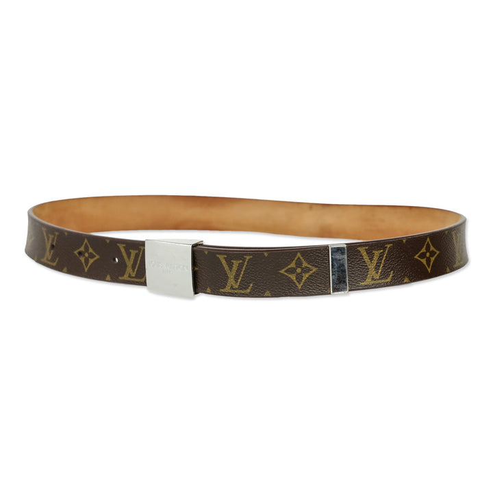 Louis Vuitton Monogram Coated Canvas Silver Buckle Belt