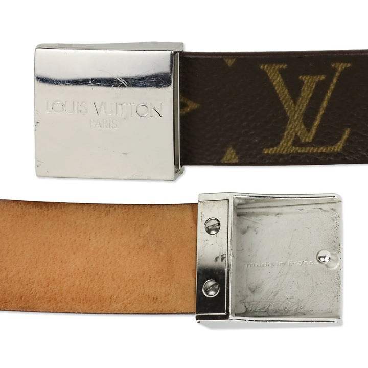 Louis Vuitton Monogram Coated Canvas Silver Buckle Belt