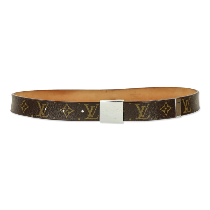 Louis Vuitton Monogram Coated Canvas Silver Buckle Belt