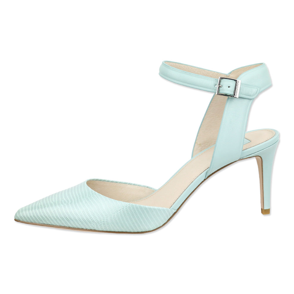 Louise et Cie Chiffon Mist Patent Micro Lizard/Smooth Calf Leather Ankle-Strap Sandal