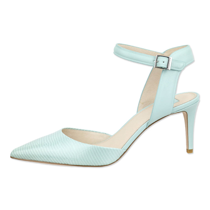 Louise et Cie Chiffon Mist Patent Micro Lizard/Smooth Calf Leather Ankle-Strap Sandal