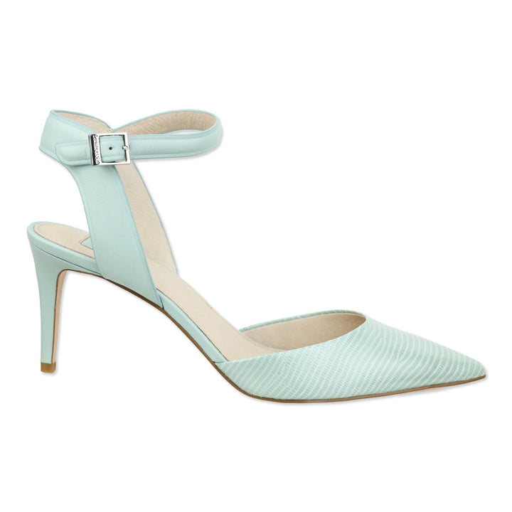 Louise et Cie Chiffon Mist Patent Micro Lizard/Smooth Calf Leather Ankle-Strap Sandal