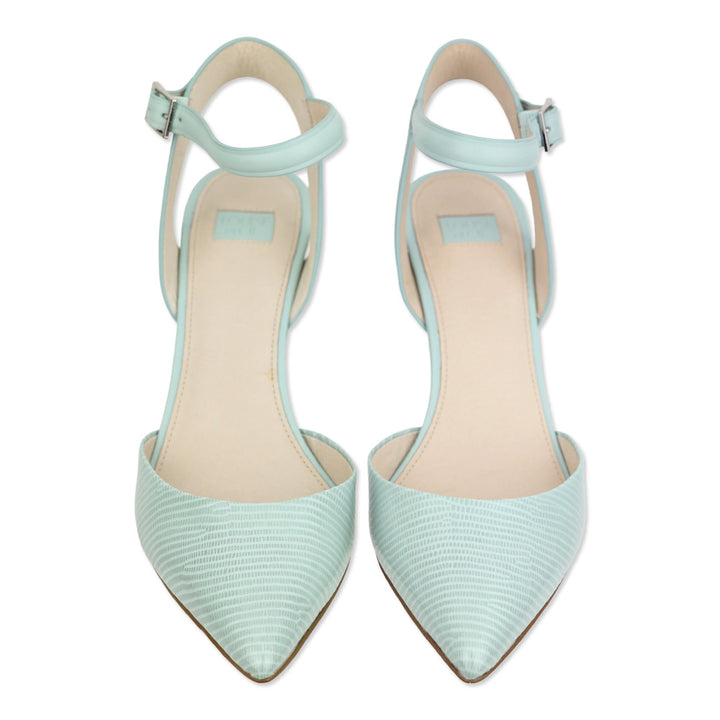 Louise et Cie Chiffon Mist Patent Micro Lizard/Smooth Calf Leather Ankle-Strap Sandal