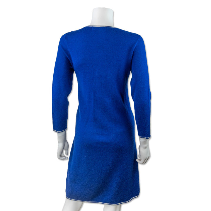 Love Moschino Blue Knit Dress with Front Pleated and Flower Accent