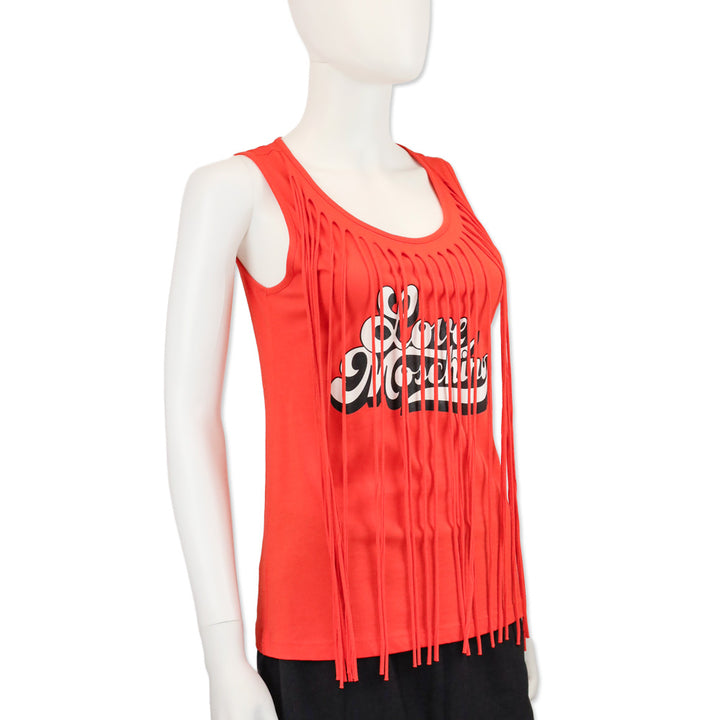 Love Moschino Orange Logo Print Fringe Tank Top