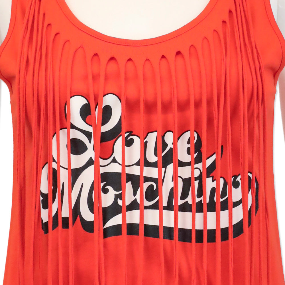 Love Moschino Orange Logo Print Fringe Tank Top