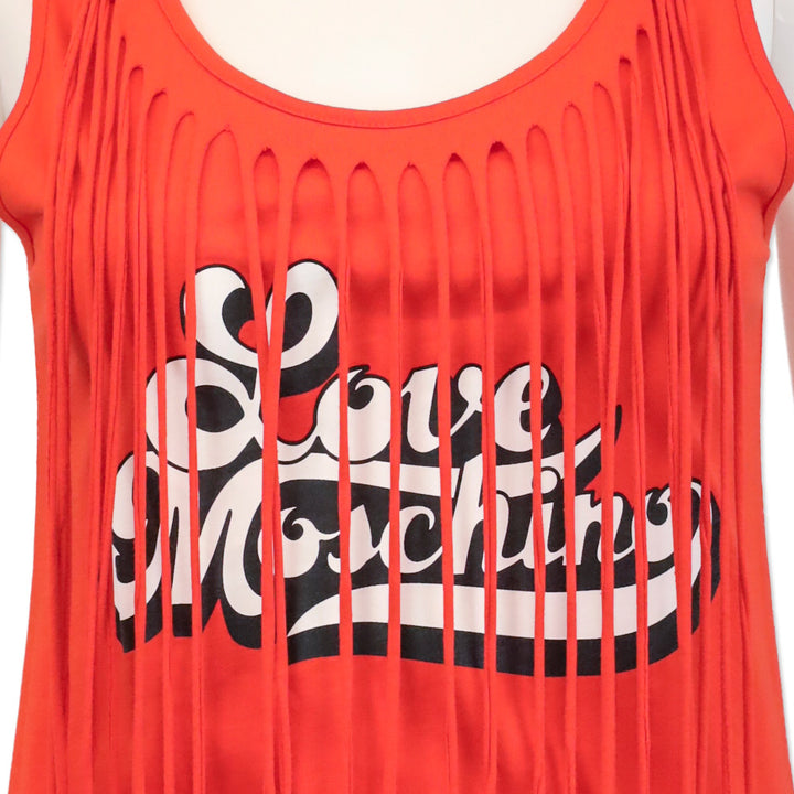 Love Moschino Orange Logo Print Fringe Tank Top
