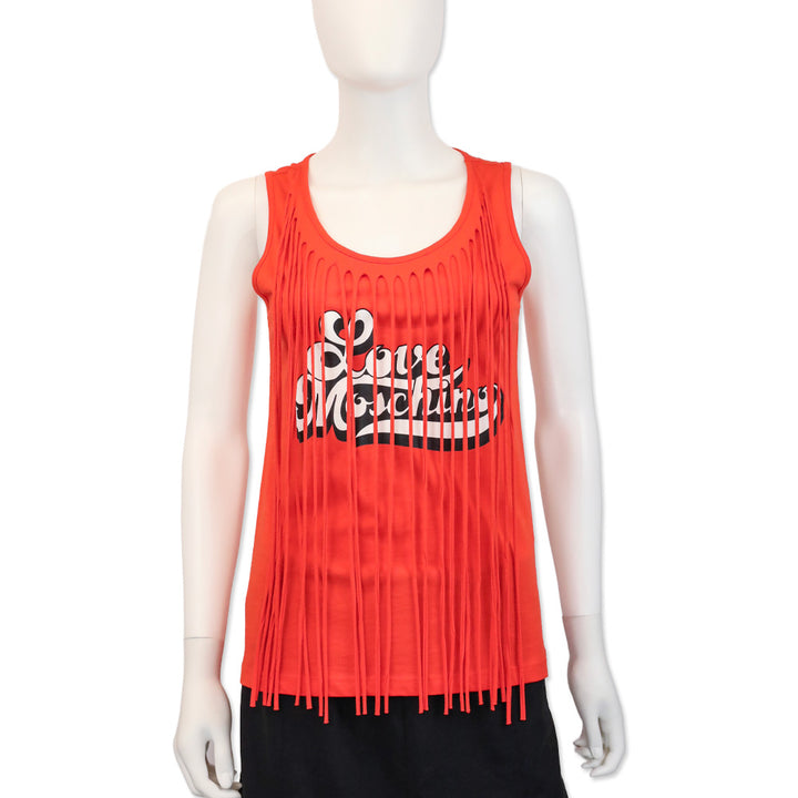 Love Moschino Orange Logo Print Fringe Tank Top