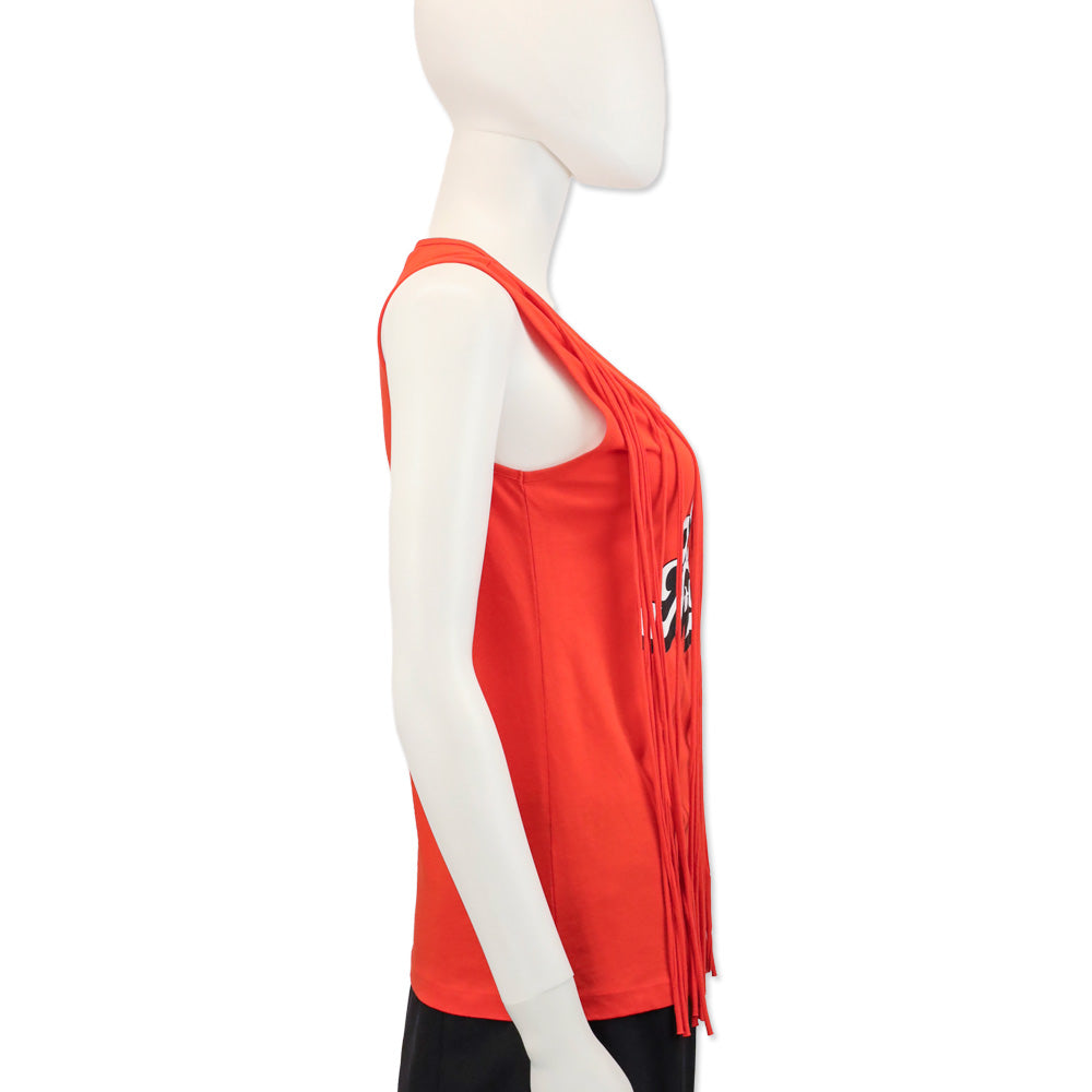 Love Moschino Orange Logo Print Fringe Tank Top