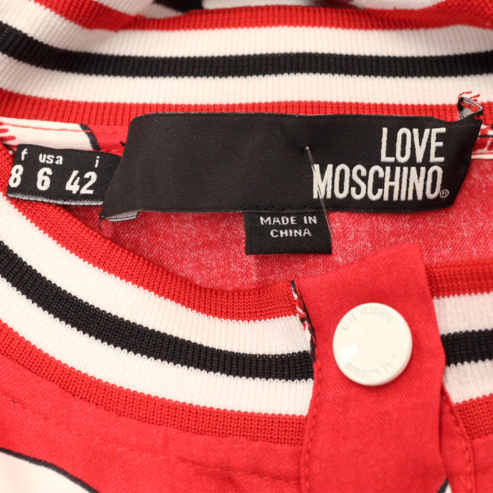 Love Moschino Red Baseball Print Viscose Sleeveless Henley Fit & Flare Dress
