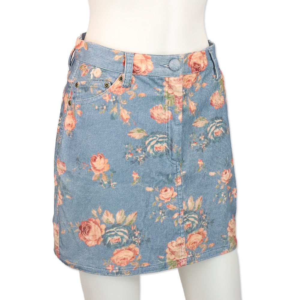 LoveShackFancy Faded Denim Corduroy Hollywood Skirt