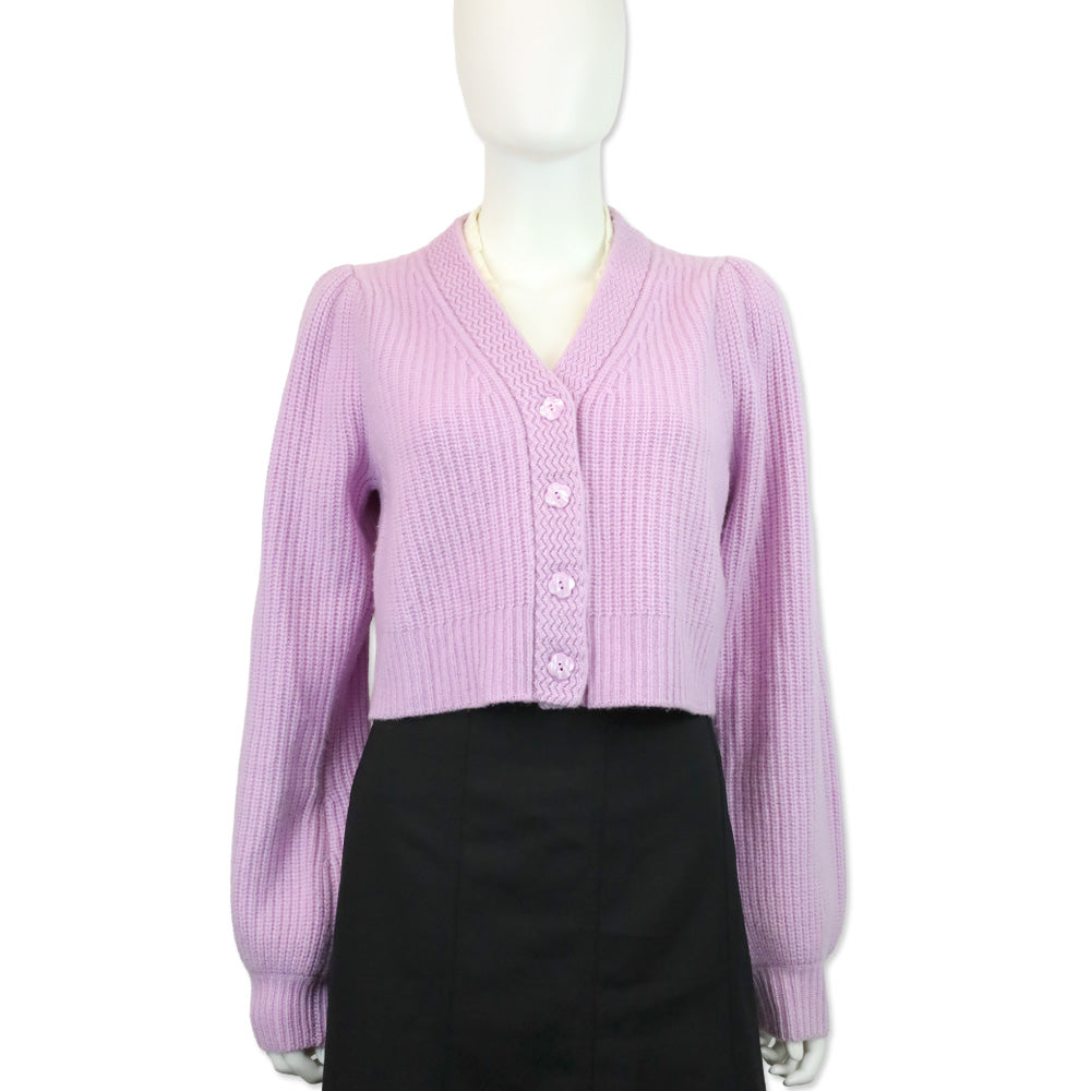 LoveShackFancy Lavender Avignon V-Neck Crop Cardigan