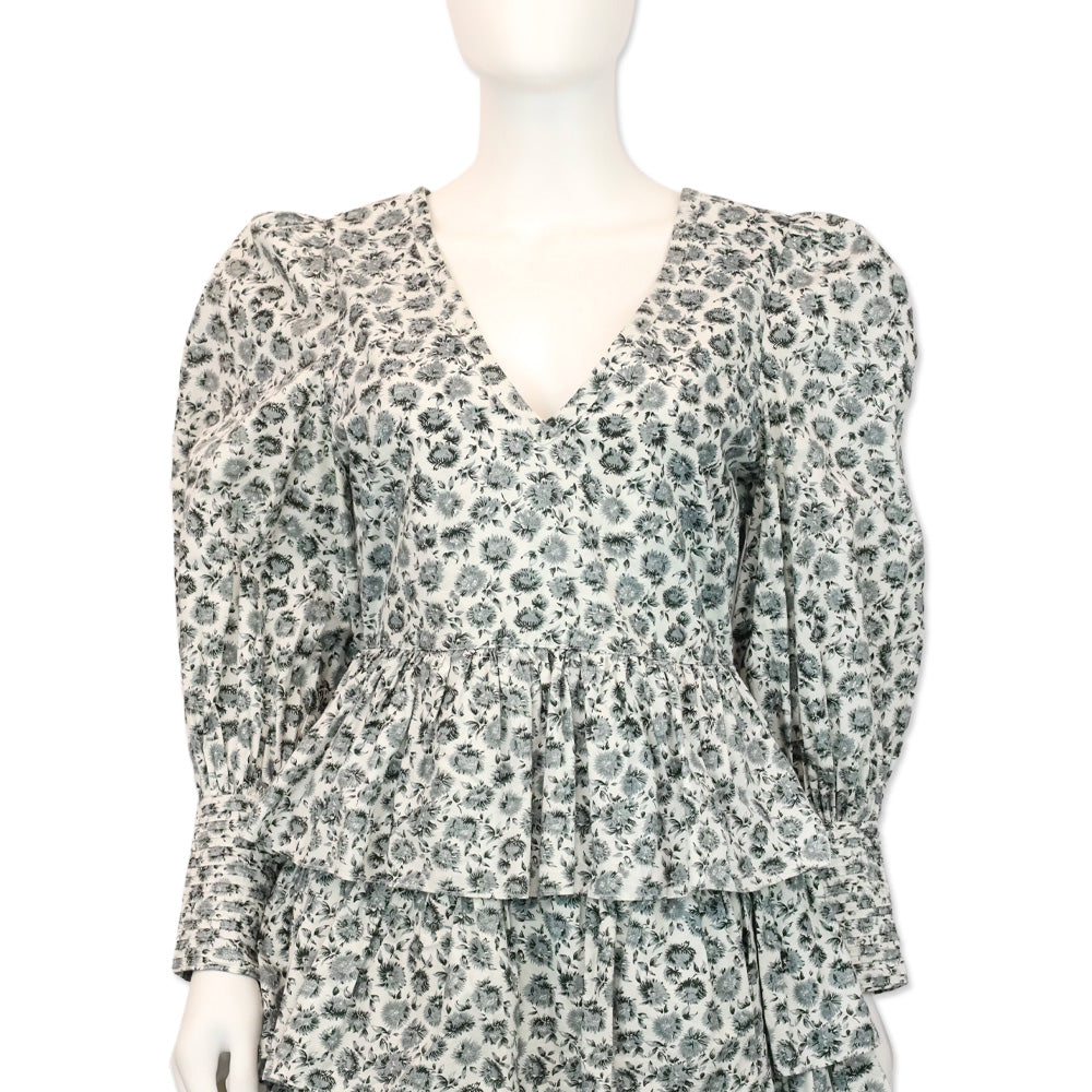 LoveShackFancy Paris Warm Frey Dandelion Cotton Tiered Mini Dress