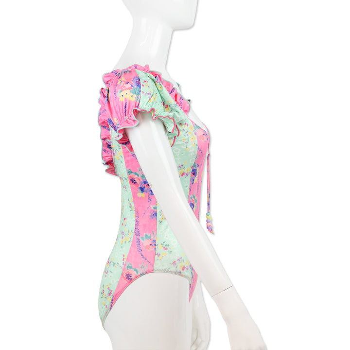 LoveShackFancy Pink/Green Fantasia One Piece Swimsuit