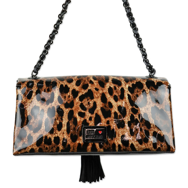 Love Moschino Patent Leopard Print Flap Crossbody