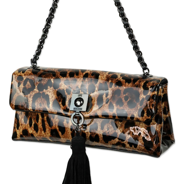 Love Moschino Patent Leopard Print Flap Crossbody
