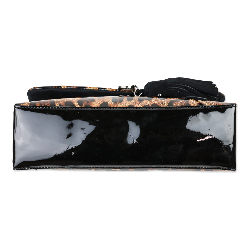 Love Moschino Patent Leopard Print Flap Crossbody