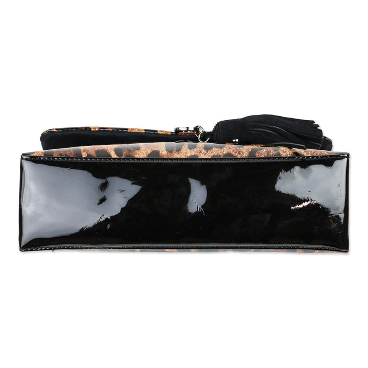 Love Moschino Patent Leopard Print Flap Crossbody