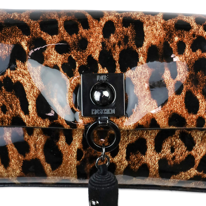 Love Moschino Patent Leopard Print Flap Crossbody
