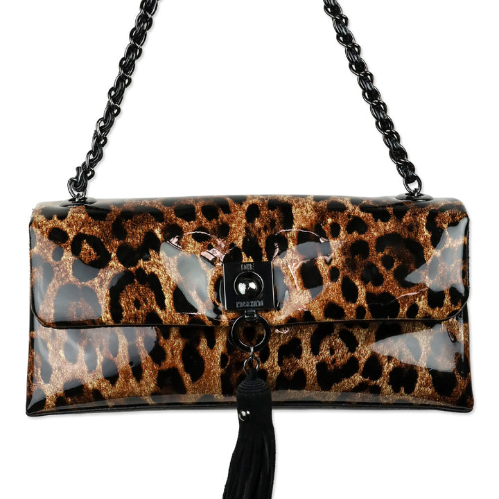 Love Moschino Patent Leopard Print Flap Crossbody
