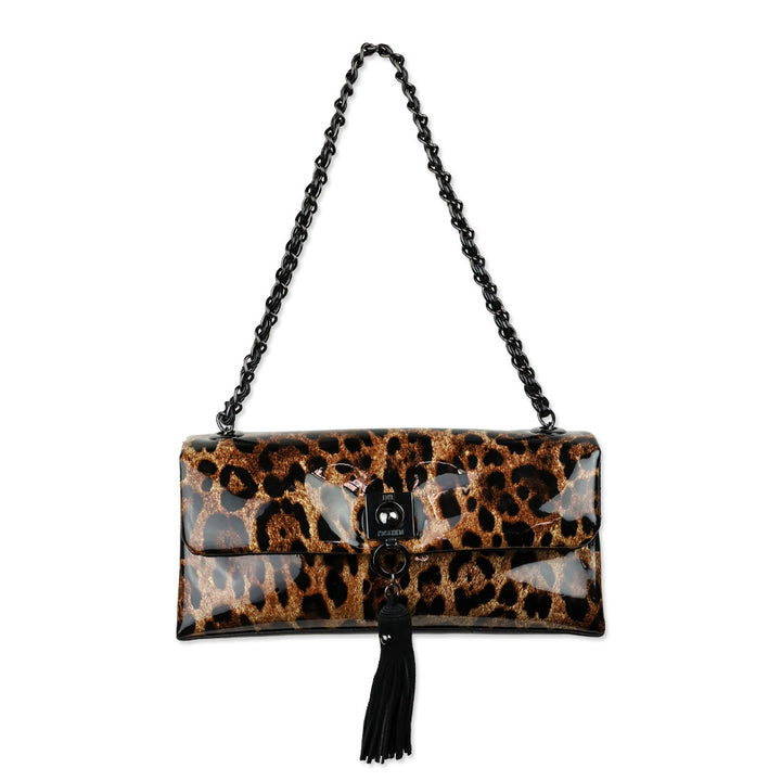 Love Moschino Patent Leopard Print Flap Crossbody